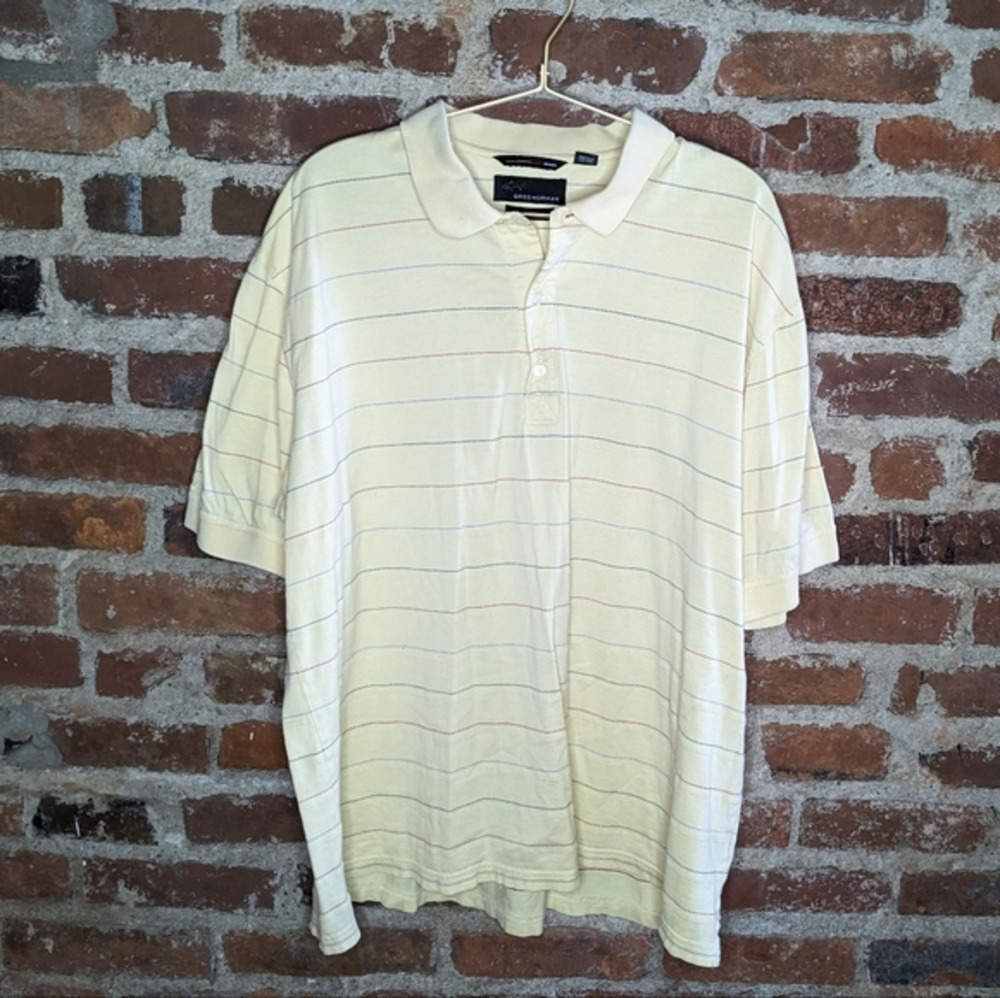 Greg Norman XL Light Yellow w/ Dotted Stripes‎ Golf Polo Shirt